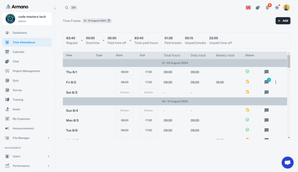 Armano Time Sheet